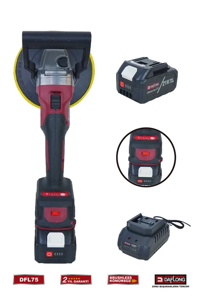 DAFLONG PRO 180MM ŞARJLI KOMÜRSÜZ 6 KADEME DEVİR AYARLI PASTA CİLA POLİSAJ MAKİNASI+SPİRAL DFL-75 ürün görseli 1