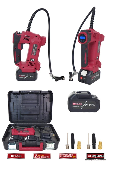 DAFLONG BRUSHLESS 21V DİJİTAL EKRAN ŞARJLI LASTİK ŞİŞİRME POMPASI DFL98 ürün görseli 1