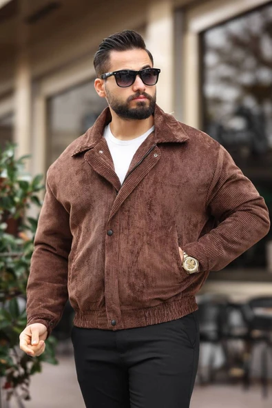 Unisex Yeni Sezon Kahverengi Oversize Vintage Kadife Ceket ürün görseli 1