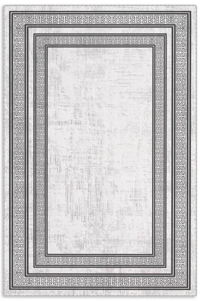 Pastel Home Gri Antrasit Çerçeveli Modern Şönil Halı Yolluk Kilim Salon Koridor Mutfak Kaymaz Yıkanabilir ürün görseli 1