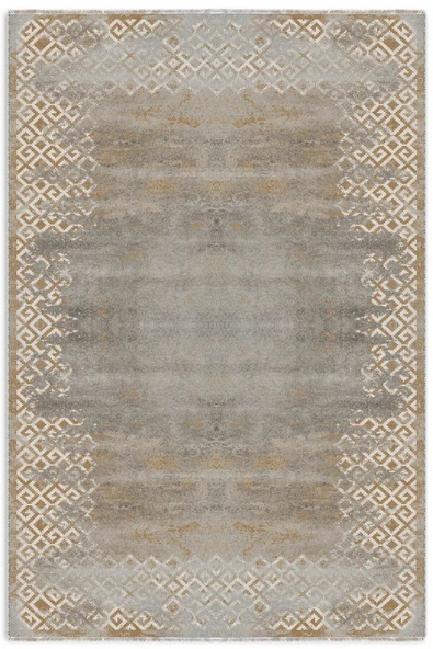 Pastel Home Sarı Gri Tasarım Şönil Halı Kilim Yolluk Kaymaz Yıkanabilir Saçaklı Salon Koridor Mutfak ürün görseli 1