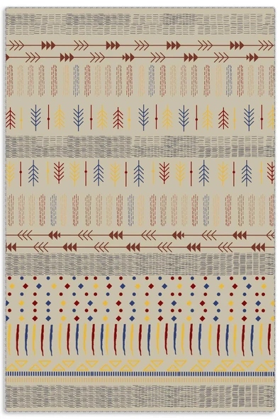 Pastel Home Bohem Tarzı Etnik Desenli Şönil Halı Kilim Yolluk Bej Renkli Çocuk Odası Oturma Odası Mutfak Kaymaz ürün görseli 1