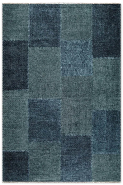 Pastel Home Mavi Denim Patchwork Tasarım Şönil Halı Kilim Yolluk Kaymaz Saçaklı Yıkanabilir Genç Odası Mutfak ürün görseli 1