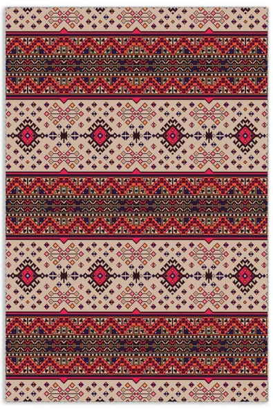 Pastel Home Etnik Desenli Pembe Bej Çok Renkli Şönil Halı Kilim Yolluk Kaymaz Yıkanabilir Mutfak Koridor Salon ürün görseli 1