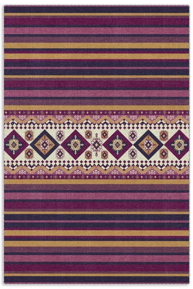 Pastel Home Eskitme Mor Hardal Renkli Şönil Halı Kilim Yolluk Yıkanabilir Kaymaz Saçaklı ürün görseli 1