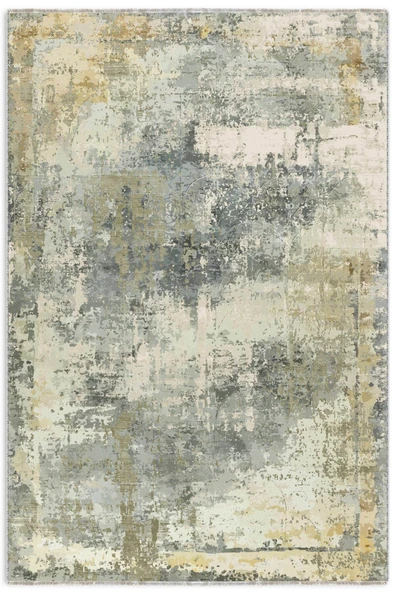 Pastel Home Sarı Gri Abstract Şönil Halı Kilim Yolluk Kaymaz Yıkanabilir Saçaklı Oturma Odası Mutfak Koridor ürün görseli 1