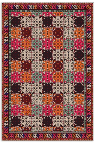 Pastel Home Turuncu Pembe Kahve Etnik Şönil Halı Kilim Yolluk Kaymaz Yıkanabilir Kordidor Mutfak Yatak Odası ürün görseli 1