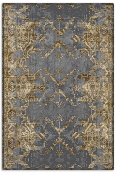 Pastel Home Antrasit Eskitme Desenli Şönil Halı Kilim Yolluk Kaymaz Taban Yıkanabilir Kendinden Saçaklı ürün görseli 1