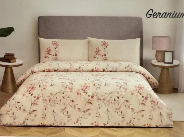 Özdilek Nev Geranium Bej Çift Kişilik Nevresim Takımı ürün görseli 1