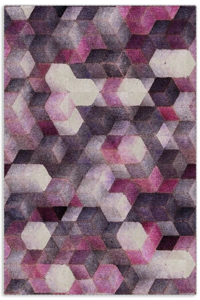 Pastel Home Geometrik Mor Pembe Şönil Halı Kilim Yolluk Yıkanabilir Kaymaz Salon Mutfak Oturma Odası Koridor ürün görseli 1
