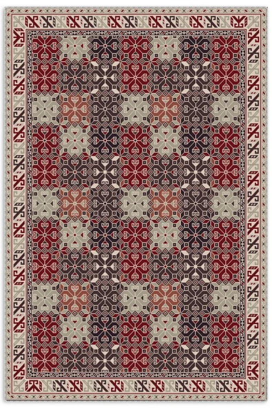 Pastel Home Ekru Bordo Antrasit Etnik Şönil Halı Kilim Yolluk Kaymaz Yıkanabilir Oturma Odası Mutfak Koridor ürün görseli 1