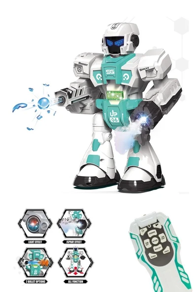 Pilli Işıklı Sesli Full Fonksiyon Duman ve Su Balonu Atan Kumandalı Robot Oyuncak ürün görseli 1
