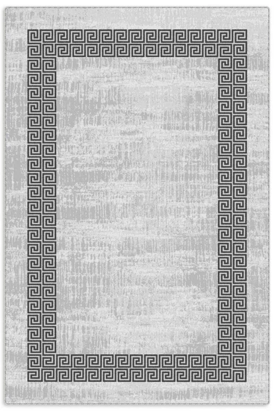 Pastel Home Modern Gri Çerçeveli Gri Şönil Halı Kilim Yolluk Yıkanabilir Kaymaz Salon Mutfak Koridor ürün görseli 1