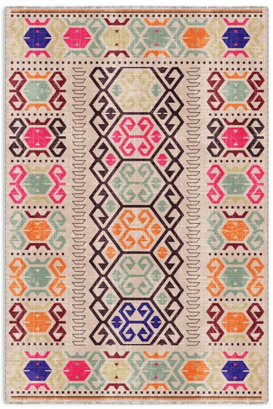 Pastel Home Bej Pembe Anadolu Kilim Modeli Şönil Halı Kilim Yolluk Kaymaz Yıkanabilir Salon Koridor Mutfak ürün görseli 1