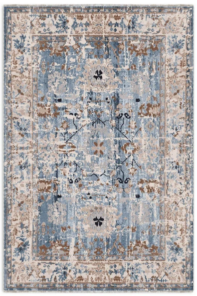Pastel Home Bej Mavi Tasarım Şönil Halı Kilim Yolluk Kaymaz Yıkanabilir Saçaklı Oturma Odası Mutfak Koridor ürün görseli 1