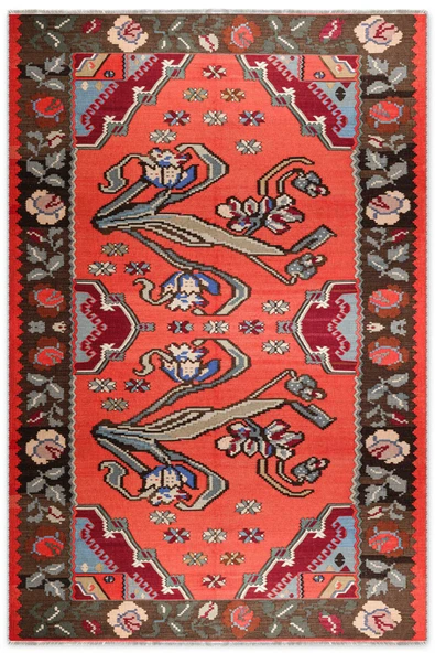 Pastel Home Pembe Kırmızı Eskitme Nostalji Anadolu Kilim Şönil Halı Yolluk Kaymaz Saçaklı Yıkanabilir ürün görseli 1
