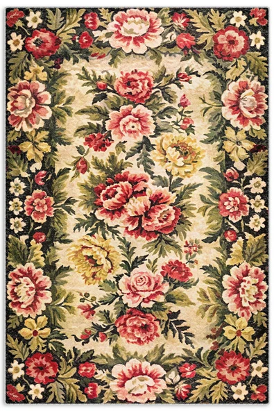 Pastel Home Etnik Çiçekli Karabağ Desenli Şönil Halı Kilim Kaymaz Pamuk Taban Kendinden Saçaklı Yıkanabilir ürün görseli 1
