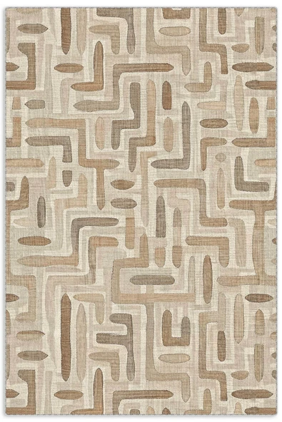 Pastel Home Tasarım Çift Taraflı Yıkanabilir Şönil Halı Kilim Yolluk Bej Kahve Toprak Tonlarında Geometrik ürün görseli 1