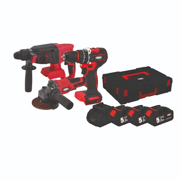 Attlas Atb 21 - 3'lü Kömürsüz Akülü Kombo Set  Matkap + Taşlama + Kırıcı Delici 3x5.0Ah Akü - A0104170 ürün görseli 1
