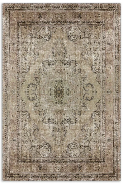 Pastel Home Bej Vizon Kahve Vintage Göbekli Şönil Halı Kilim Yolluk Yıkanabilir Kaymaz Saçaklı ürün görseli 1