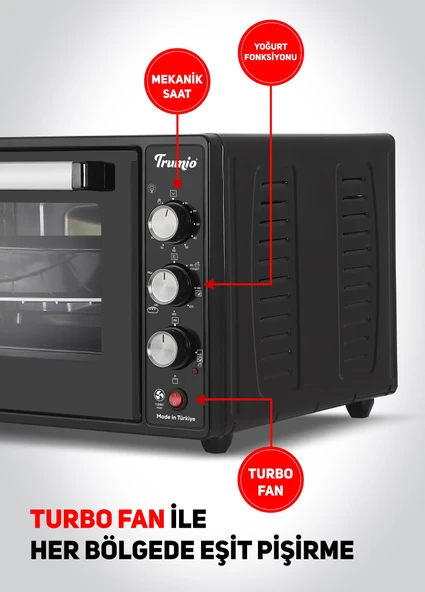Trumio Elektrikli Fırın, Turbo Fan + Lamba, Yoğurt Mayalama ( Siyah ) ürün görseli 1