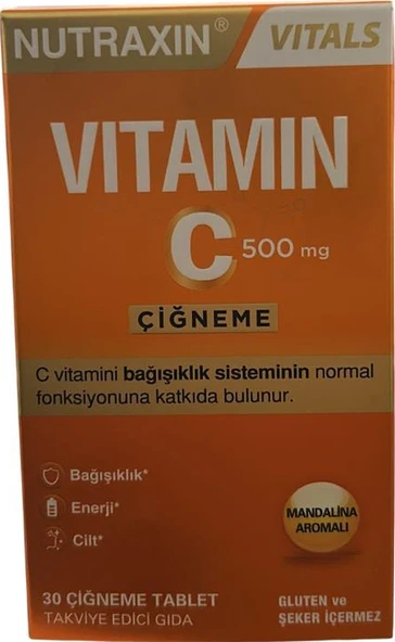 Nutraxin Vitamin C 500 Mg 30 Çiğneme Tableti ürün görseli 1