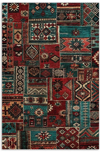 Pastel Home Vintage Bordo Yeşil Patchwork Şönil Halı Kilim Yolluk Kaymaz Yıkanabilir Saçaklı Mutfak Salon ürün görseli 1