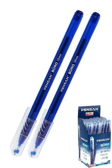 Mavi Tükenmez Kalem 1.0mm 2 Adet Pensan Büro Tipi Ballpoint Büro Plastik Kapaklı Tükenmez Kalem ürün görseli 1