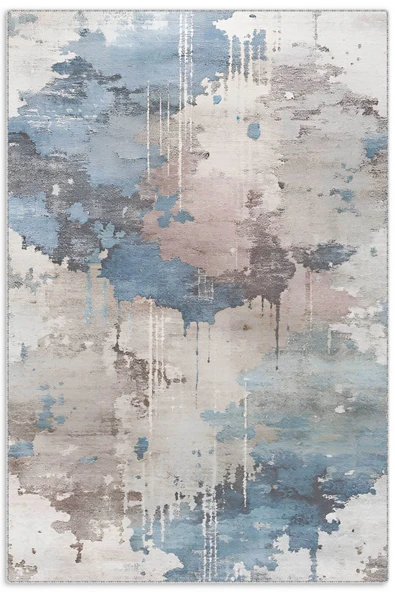 Pastel Home Tasarım Çift Taraflı Yıkanabilir Şönil Halı Kilim Yolluk Abstract Mavi Gri ürün görseli 1