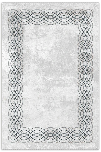 Pastel Home Çerçeveli Gri Şönil Halı Kilim Yolluk Kaymaz Yıkanabilir Saçaklı Mutfak Salon Oturma Odası Koridor ürün görseli 1