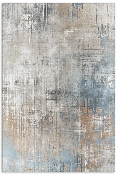 Pastel Home Tasarım Çift Taraflı Yıkanabilir Şönil Halı Kilim Yolluk Abstract Bej Mavi ürün görseli 1