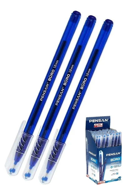 Mavi Tükenmez Kalem 1.0mm 3 Adet Pensan Büro Tipi Ballpoint Büro Plastik Kapaklı Tükenmez Kalem ürün görseli 1