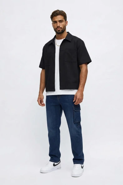 Erkek Regular Fit Kargo Cepli Jean Pantolon ürün görseli 1