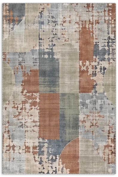 Pastel Home Tasarım Çift Taraflı Yıkanabilir Şönil Halı Kilim Yolluk Kiremit Soluk Mavi Zeytin Yeşili Gri Bej ürün görseli 1