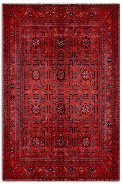 Pastel Home Bordo kırmızı afgan türkmen şönil halı kilim yolluk yıkanabilir kaymaz taban salon mutfak saçaklı ürün görseli 1