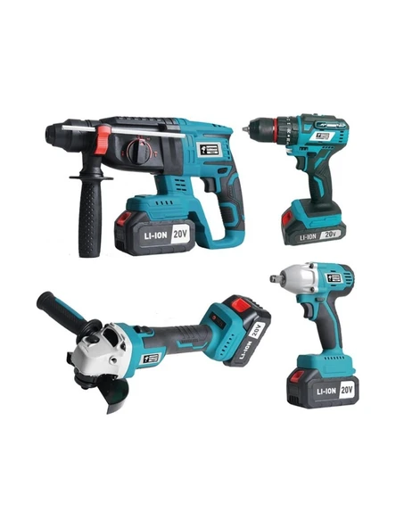 Catpower 1380 Kömürsüz 20V 4.0Ah 3 Akülü 4’lü Set - Kırıcı Delici - Avuç Taşlama - Darbeli Vidalama - Somun Sıkma ürün görseli 1