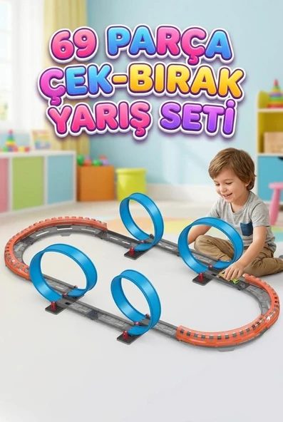 69 Parça Çek-Bırak Arabalı 360 Derece Çemberli İkili Dev Macera Yarış Pisti Oyuncak Seti ürün görseli 1
