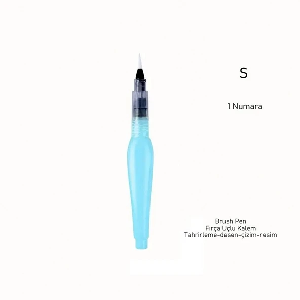 Fırça uçlu, brush pen, sulu boya, su ve mürekkep hazneli, boyama kalem mavi-S beden ürün görseli 1