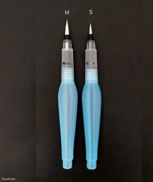Fırça uçlu, brush pen, sulu boya, su ve mürekkep hazneli, boyama kalem mavi-M-S beden ürün görseli 1