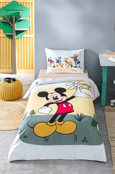 Özdilek Disney Lisanslı Mickey Nomadic Sarı Tek Kişilik %100 Pamuk Lastik Çarşaflı Nevresim Takımı ürün görseli 1