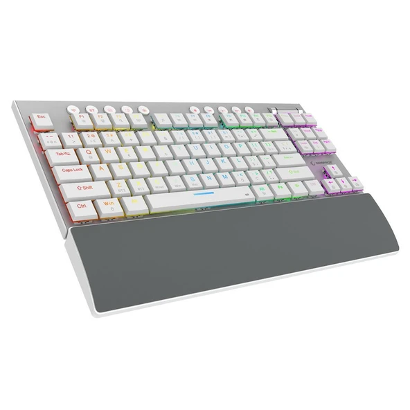 Rampage BERU Beyaz 2.4G + BT Wireless RED SWITCH Mekanik Gaming Oyuncu Klavye Slim Low Profile RGB TKL ürün görseli 1