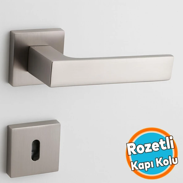 Oda Kapı Kolu Kare Rozetli İNOX Sağa Sola Uygun İç Dış Ev Oda Kapısı Kilitlenebilir 1 Takım ürün görseli 1
