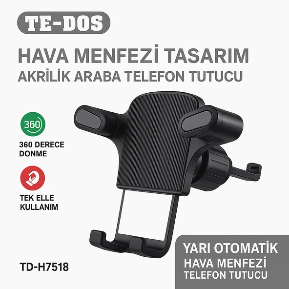 Hava Menfezi Uyumlu Yarı Otomatik Akrilik Gövde Sahip Çift Kilitlemeli Araç İçi Telefon Tutucu ürün görseli 1