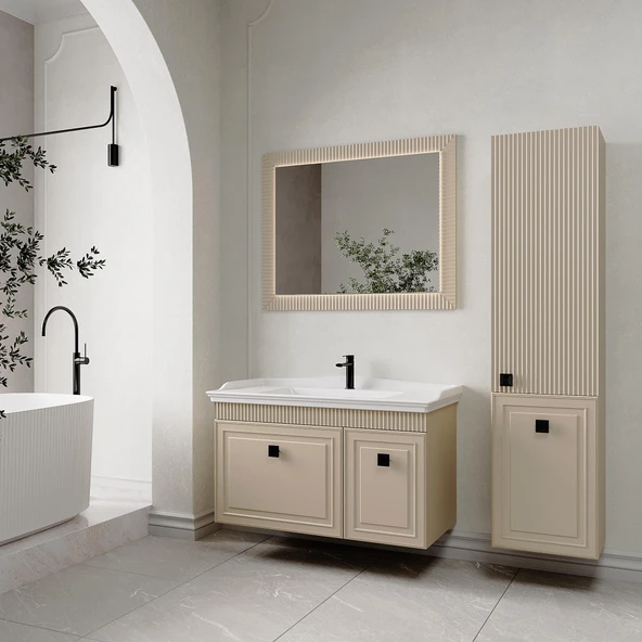 Denko Hana 100 cm (Sahra) Banyo Dolabı Takımı ve Boy Dolabı ürün görseli 1