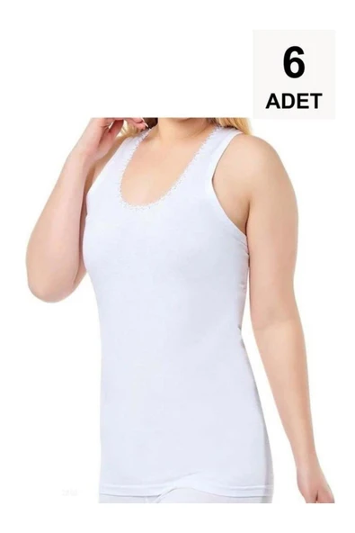 6 Adet Geniş Askılı Papatyalı Kadın Atlet - Beyaz ürün görseli 1