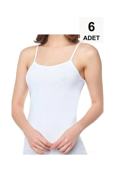 6 Adet Kadın İp Askılı Atlet - Beyaz-siyah-gri ürün görseli 1