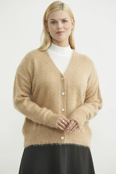 Pamuklu Yumoş Triko Hırka - Karamel ürün görseli 1