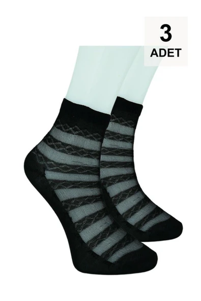 3 Adet Tül Patik Çorap - Siyah - Resim 4