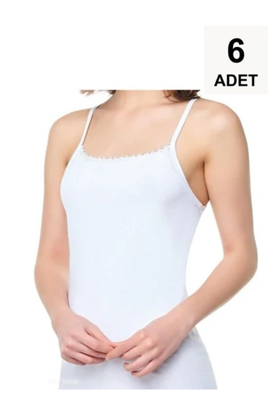 6 Adet İp Askılı Papatyalı Kadın Atlet - Beyaz ürün görseli 1