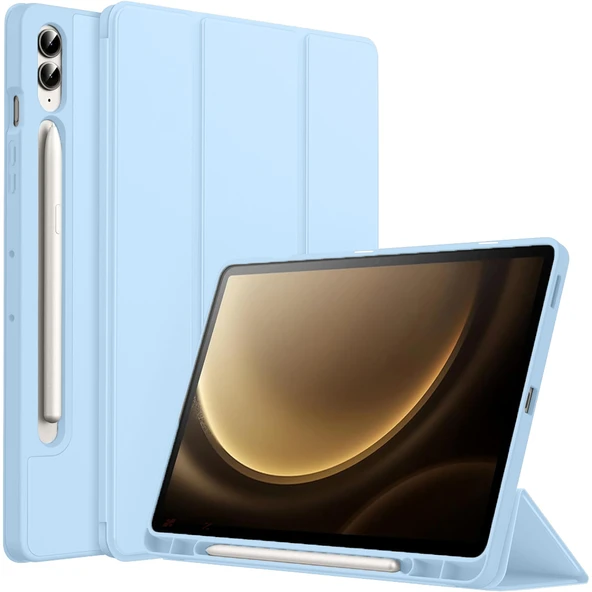 Samsung Galaxy Tab S9 Fe Plus X610 12.4 İnç Kılıf Premium Silikon Kalem Bölmeli Smart Case  Mavi ürün görseli 1